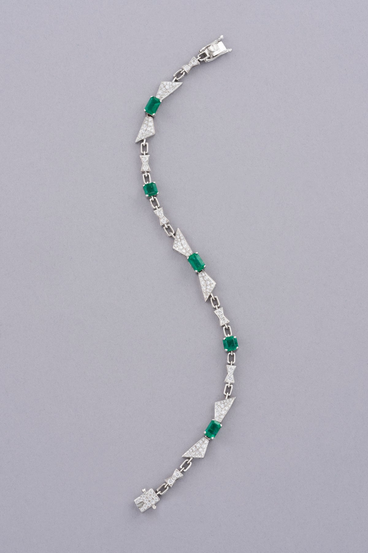 PRISM Emerald-Cut Bracelet, White Gold, Brilliant-cut Diamonds and Emeralds