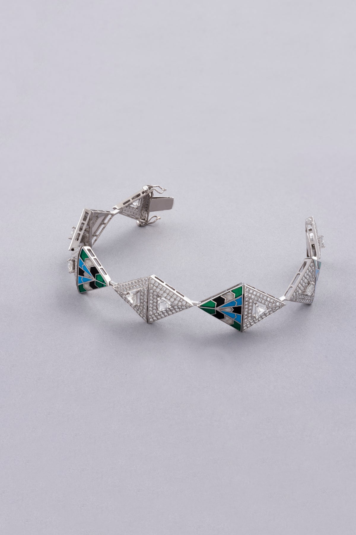 PRISM Mosaic Bracelet, White Gold, Rose-cut Diamonds and Ceramic Enamel