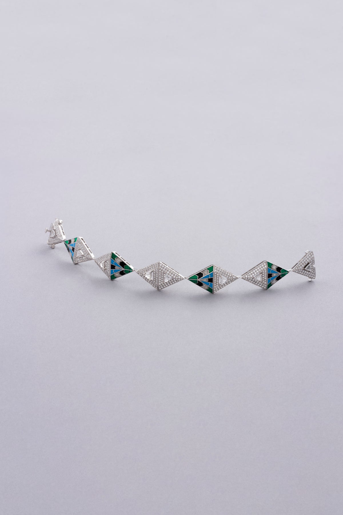 PRISM Mosaic Bracelet, White Gold, Rose-cut Diamonds and Ceramic Enamel
