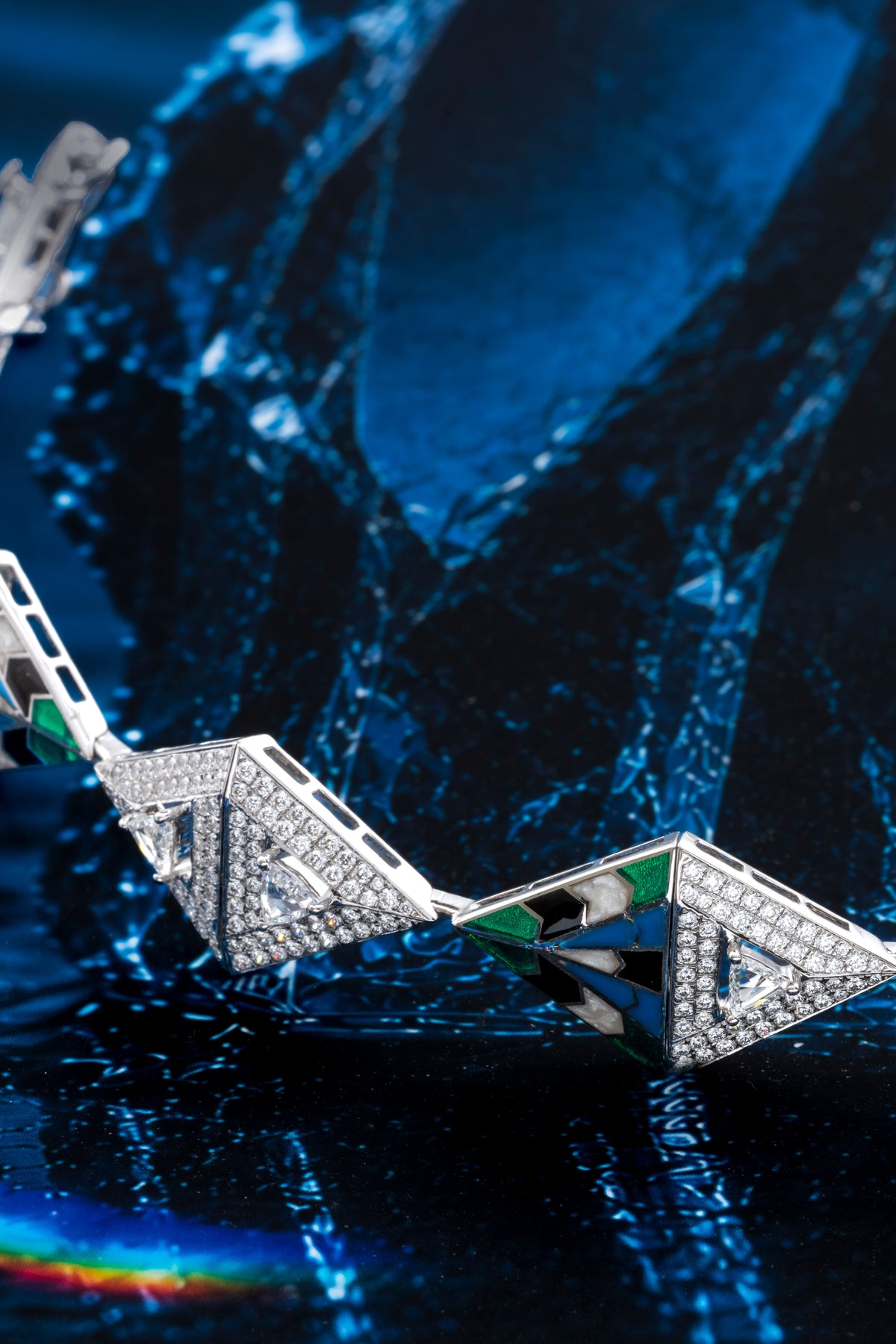 PRISM Mosaic Bracelet, White Gold, Rose-cut Diamonds and Ceramic Enamel