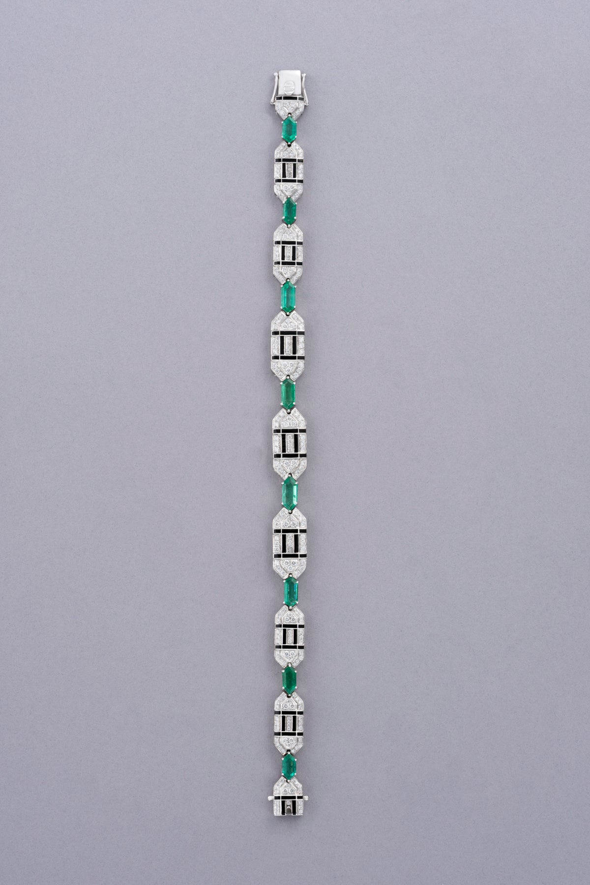 LINK Hexagon Bracelet, White Gold, Brilliant-cut Diamonds and Emeralds