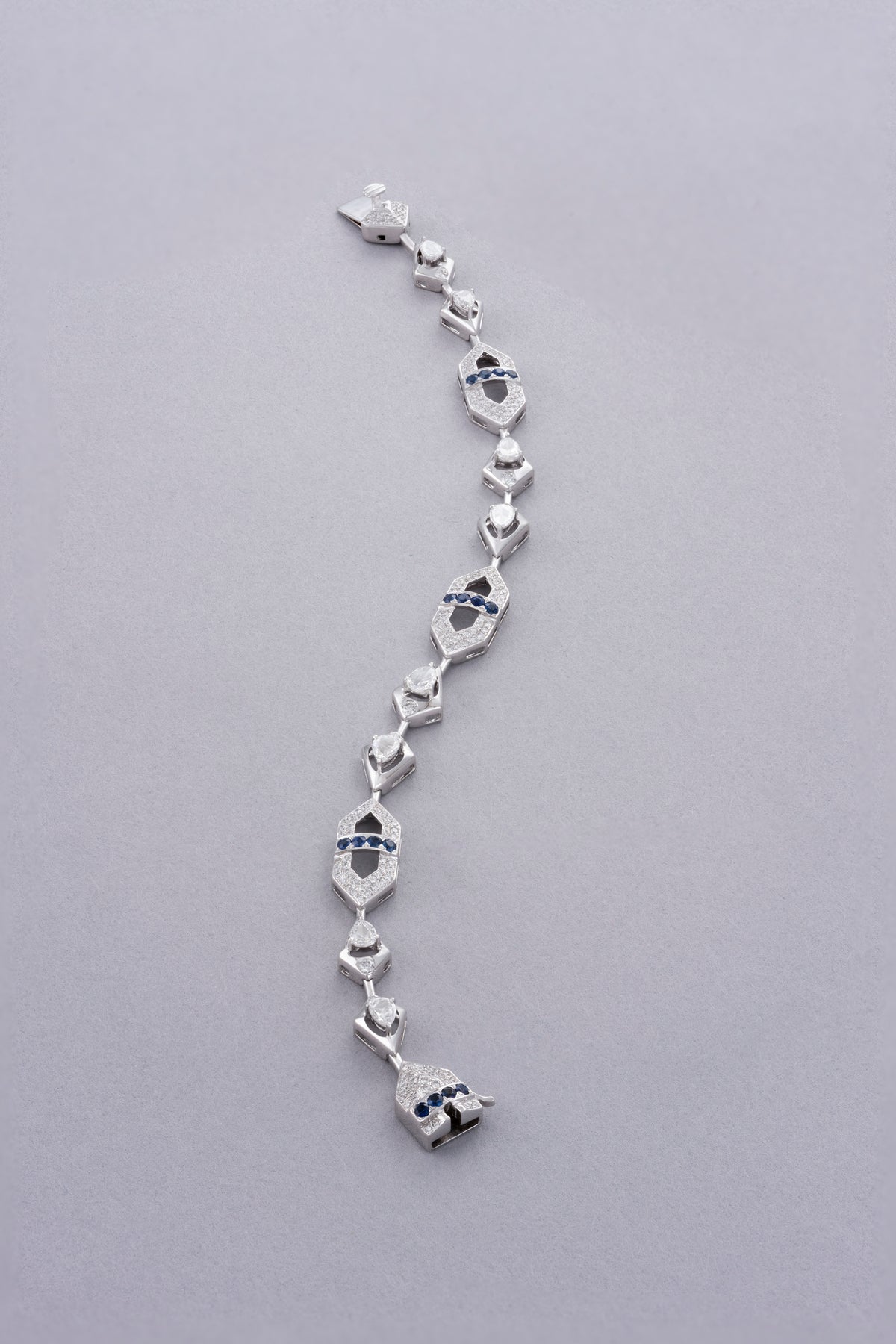LINK Drop Bracelet, White Gold, Rose-cut Diamonds and Blue Sapphires