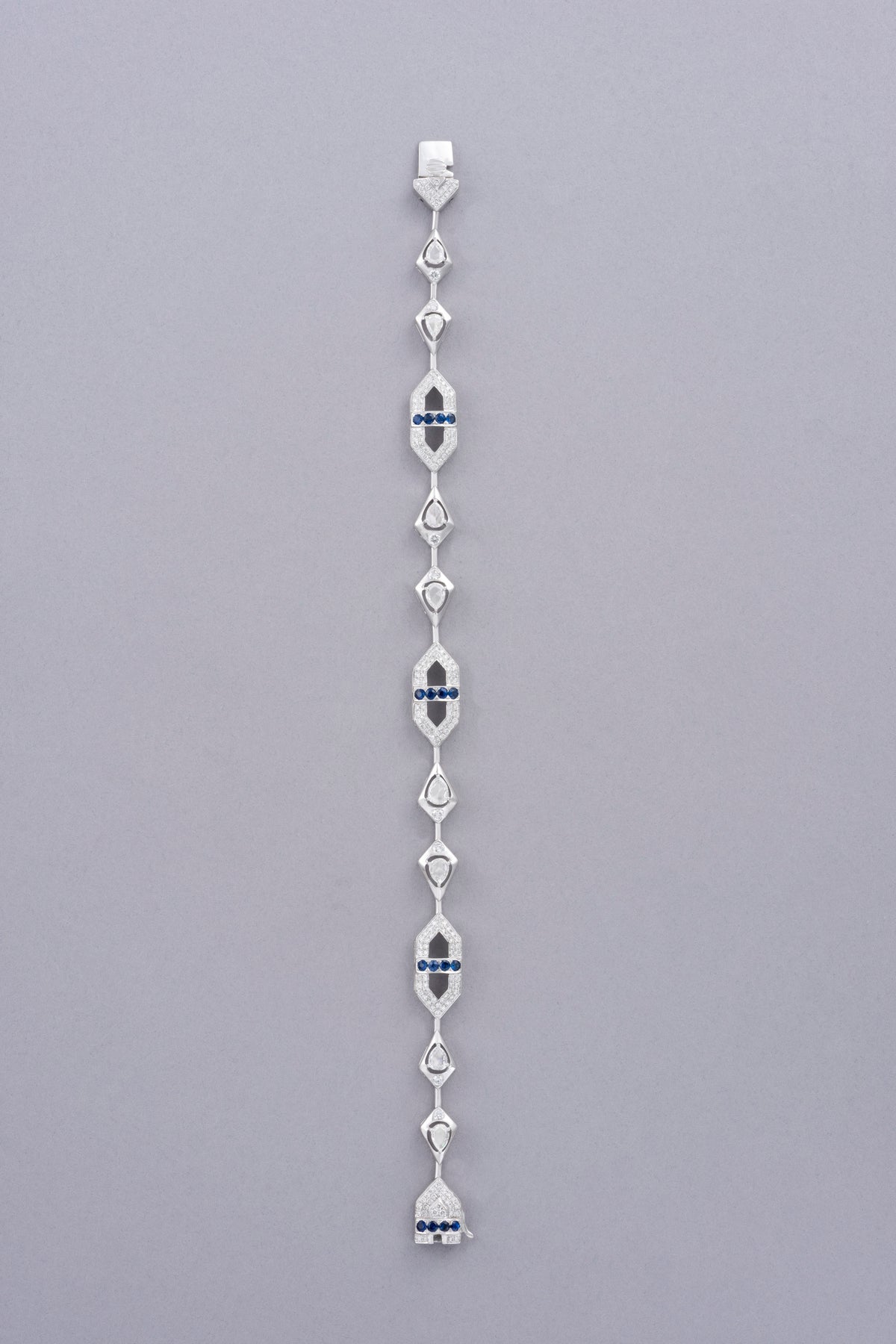 LINK Drop Bracelet, White Gold, Rose-cut Diamonds and Blue Sapphires