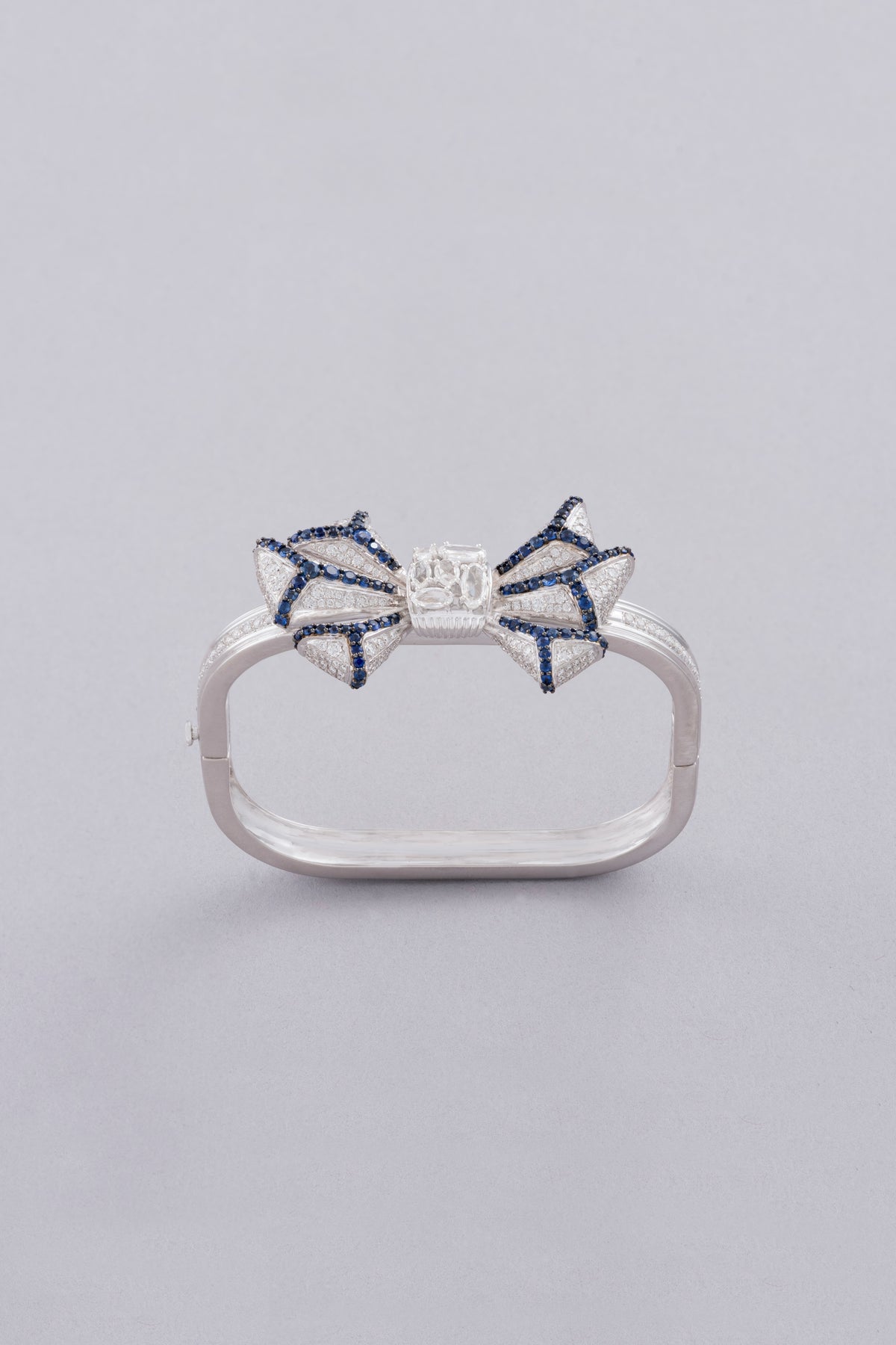 PRISM Bow Bracelet, White Gold, Rose-cut Diamonds and Blue Sapphires