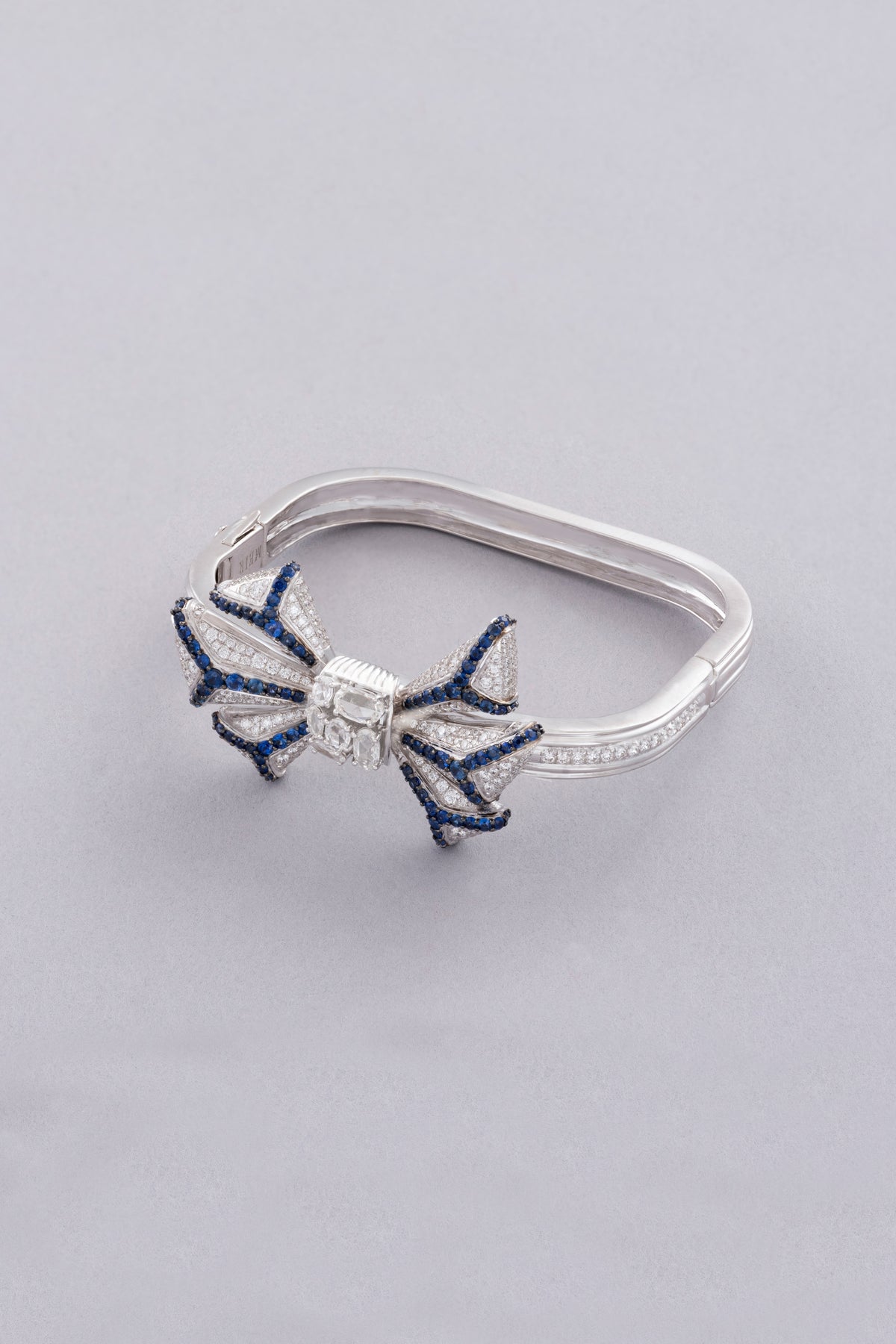 PRISM Bow Bracelet, White Gold, Rose-cut Diamonds and Blue Sapphires