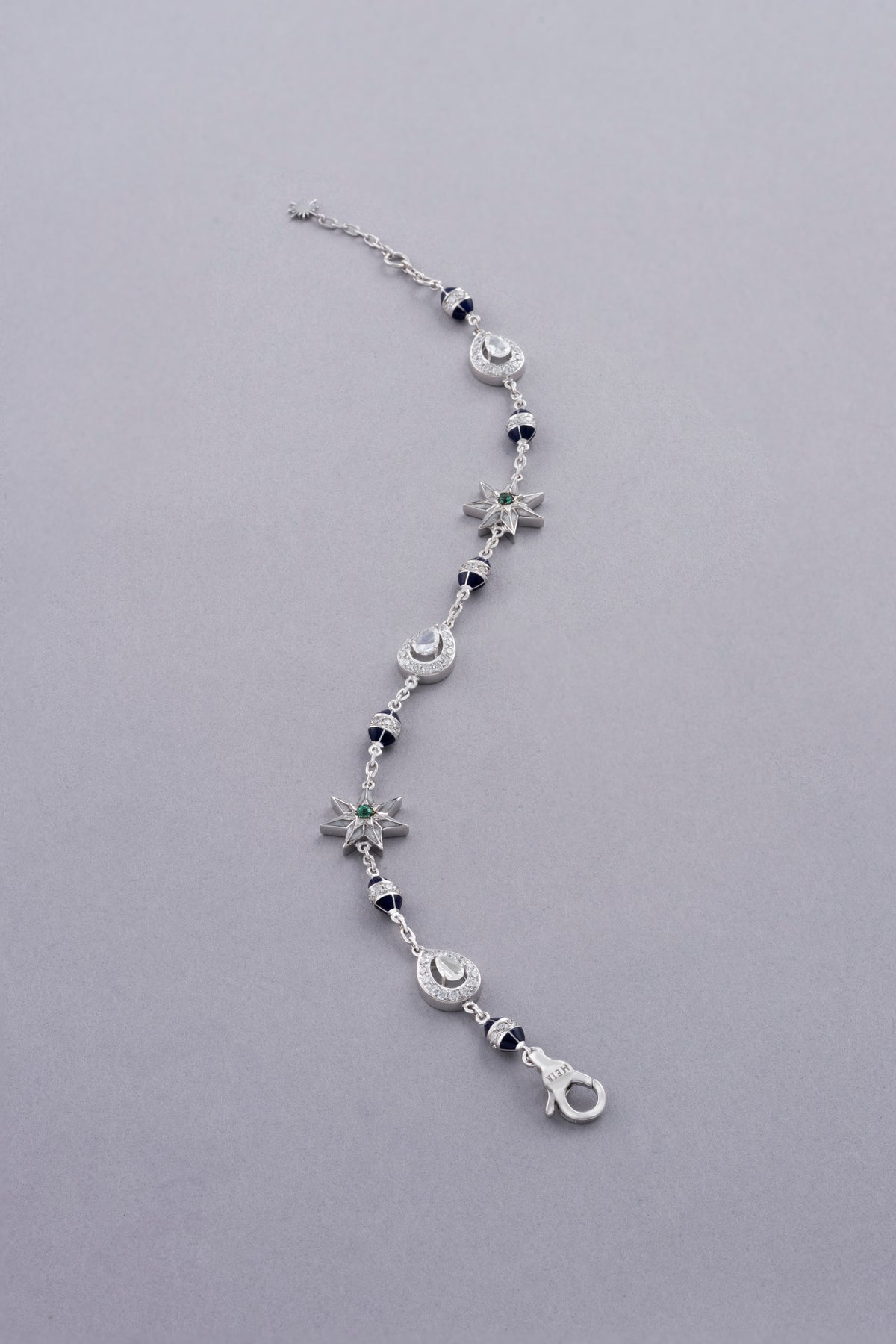 NOVA Starburst Bracelet, White Gold, Rose-cut Diamonds and Emeralds