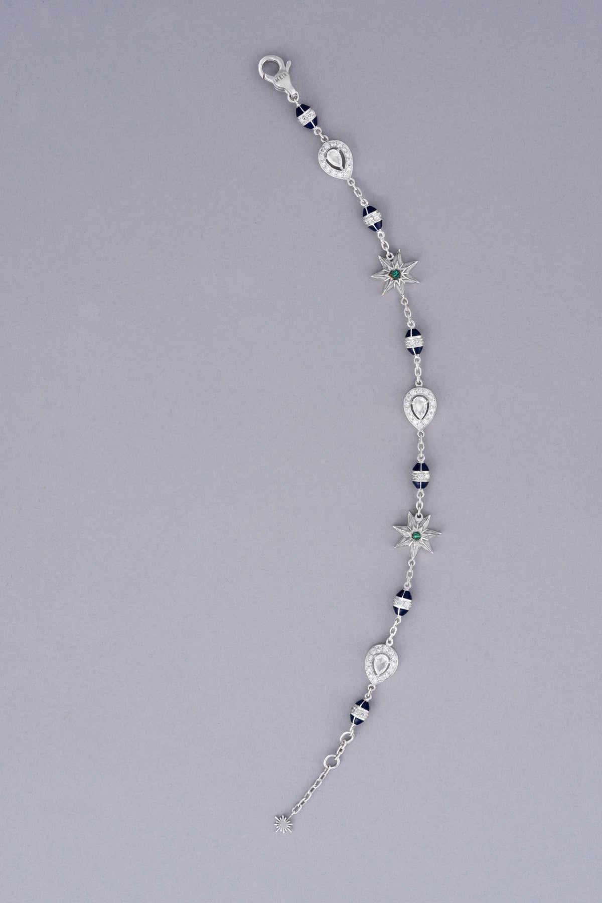 NOVA Starburst Bracelet, White Gold, Rose-cut Diamonds and Emeralds