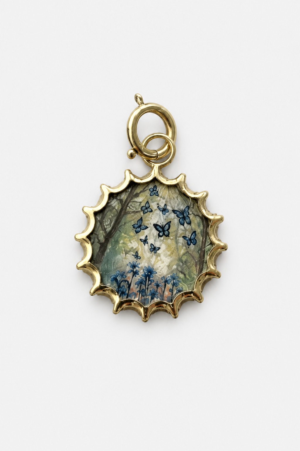 FLUTTER Butterfly Swarm Pendant, Yellow Gold and Miniature Painting