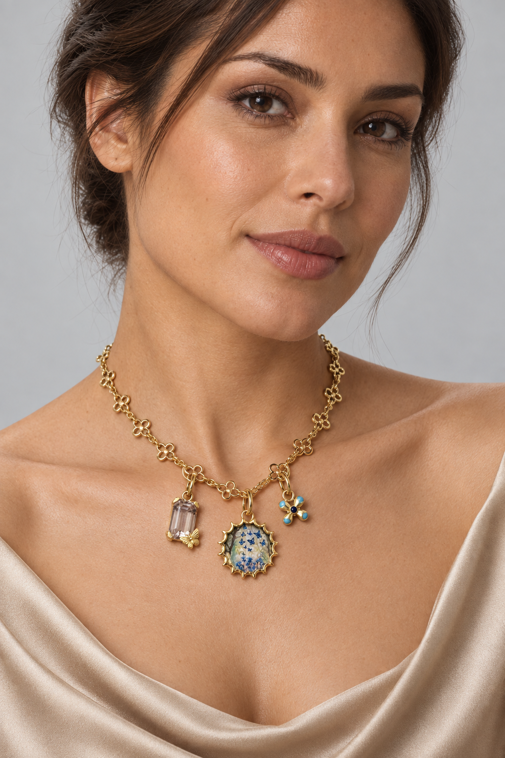 FLUTTER Butterfly Swarm Pendant, Yellow Gold and Miniature Painting