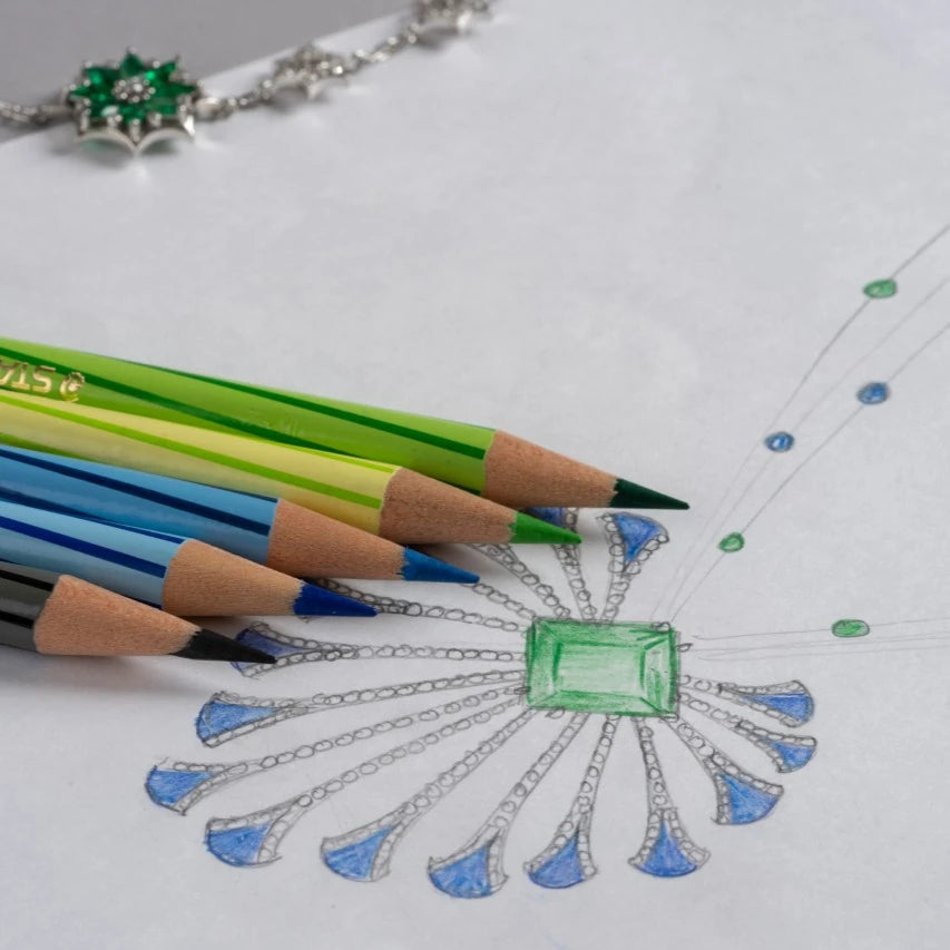 Sneha's jewellery sketch with coloured pencils